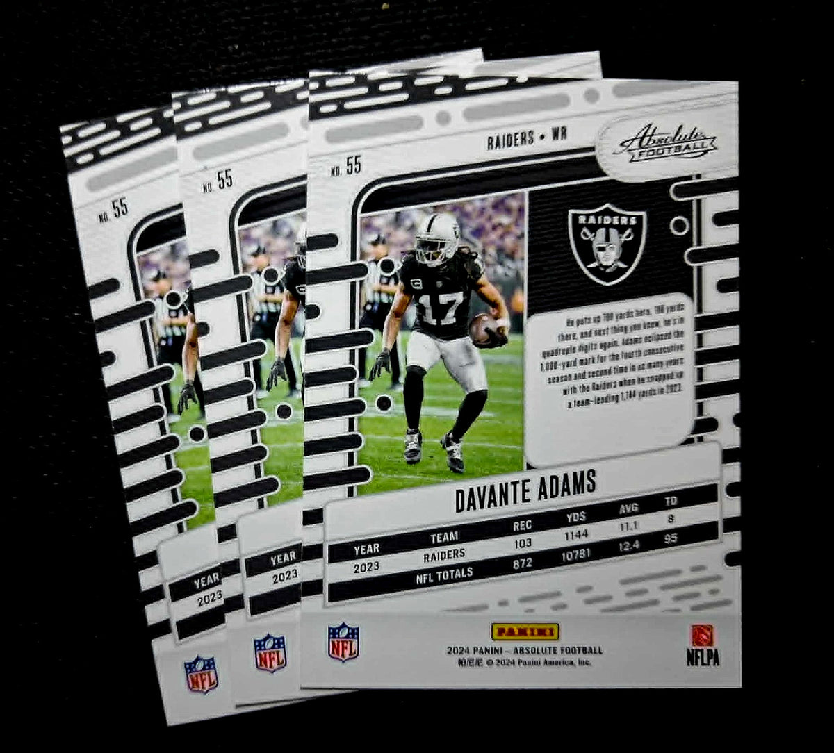 2024 Panini Absolute #55 Davante Adams, Las Vegas Raiders Base Card (3x Bundle)