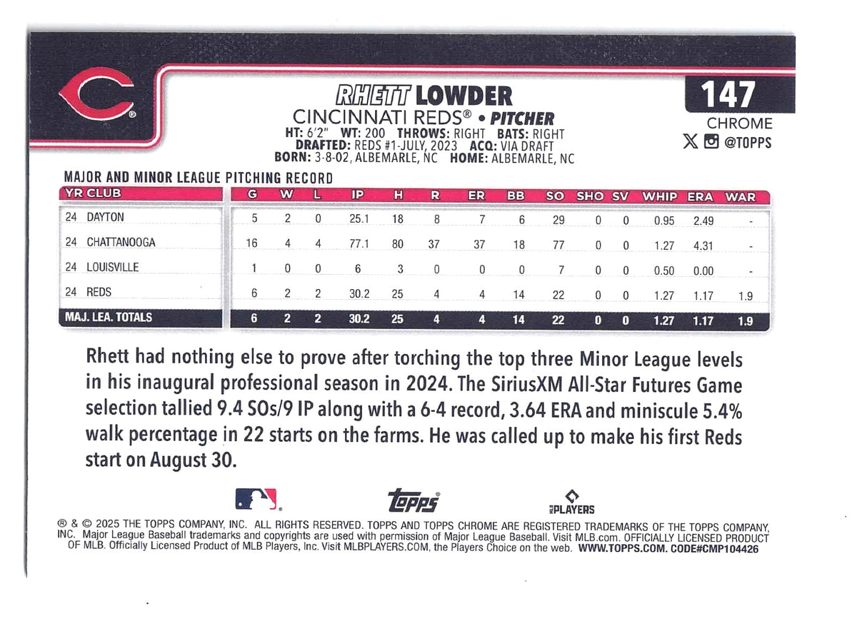 2025 Topps Chrome Baseball #147 RHETT LOWDER [Aqua Green Lava] /199 (RC)