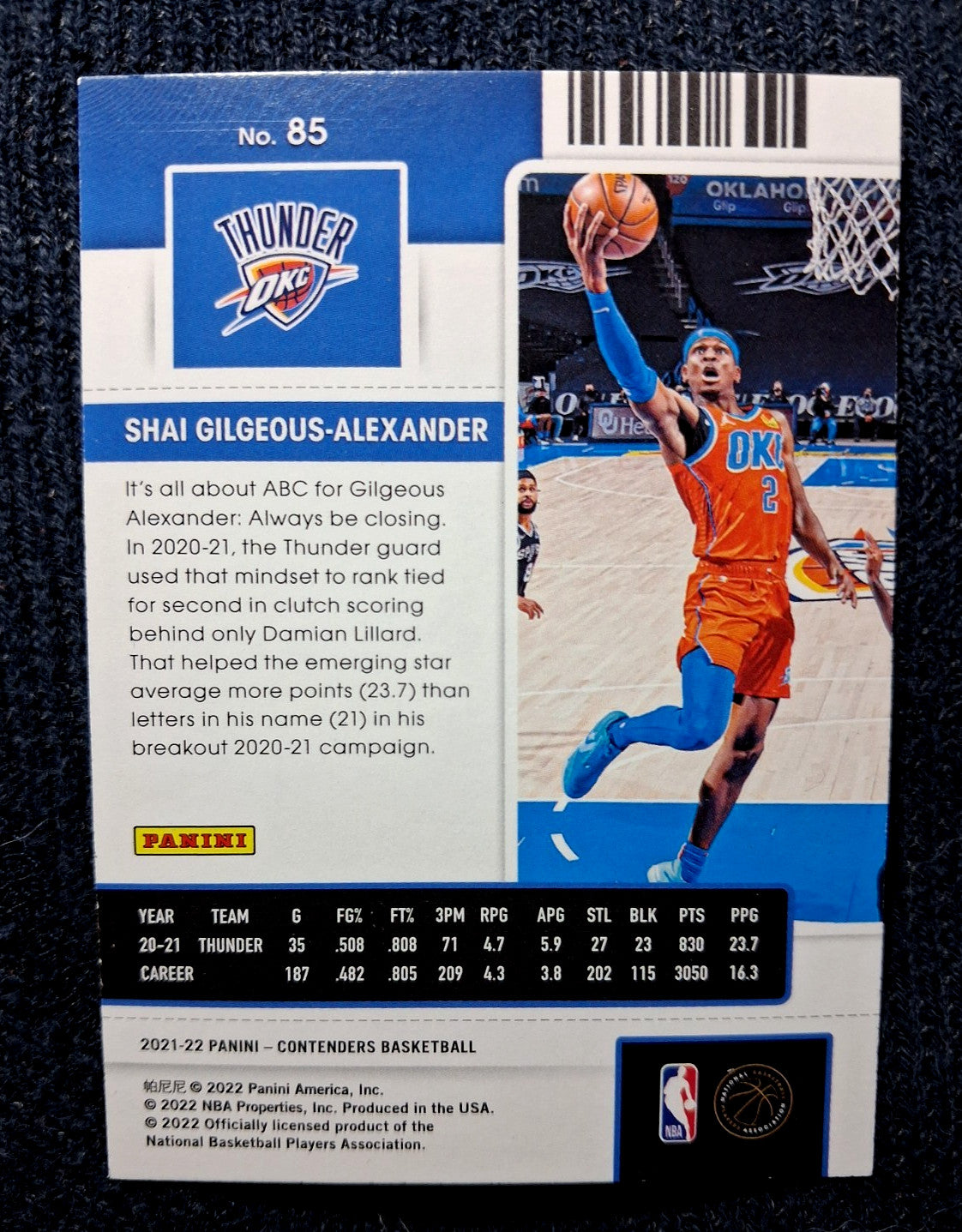 2021-22 Panini NBA Contenders SHAI GILGEOUS ALEXANDER #85 Season Ticket