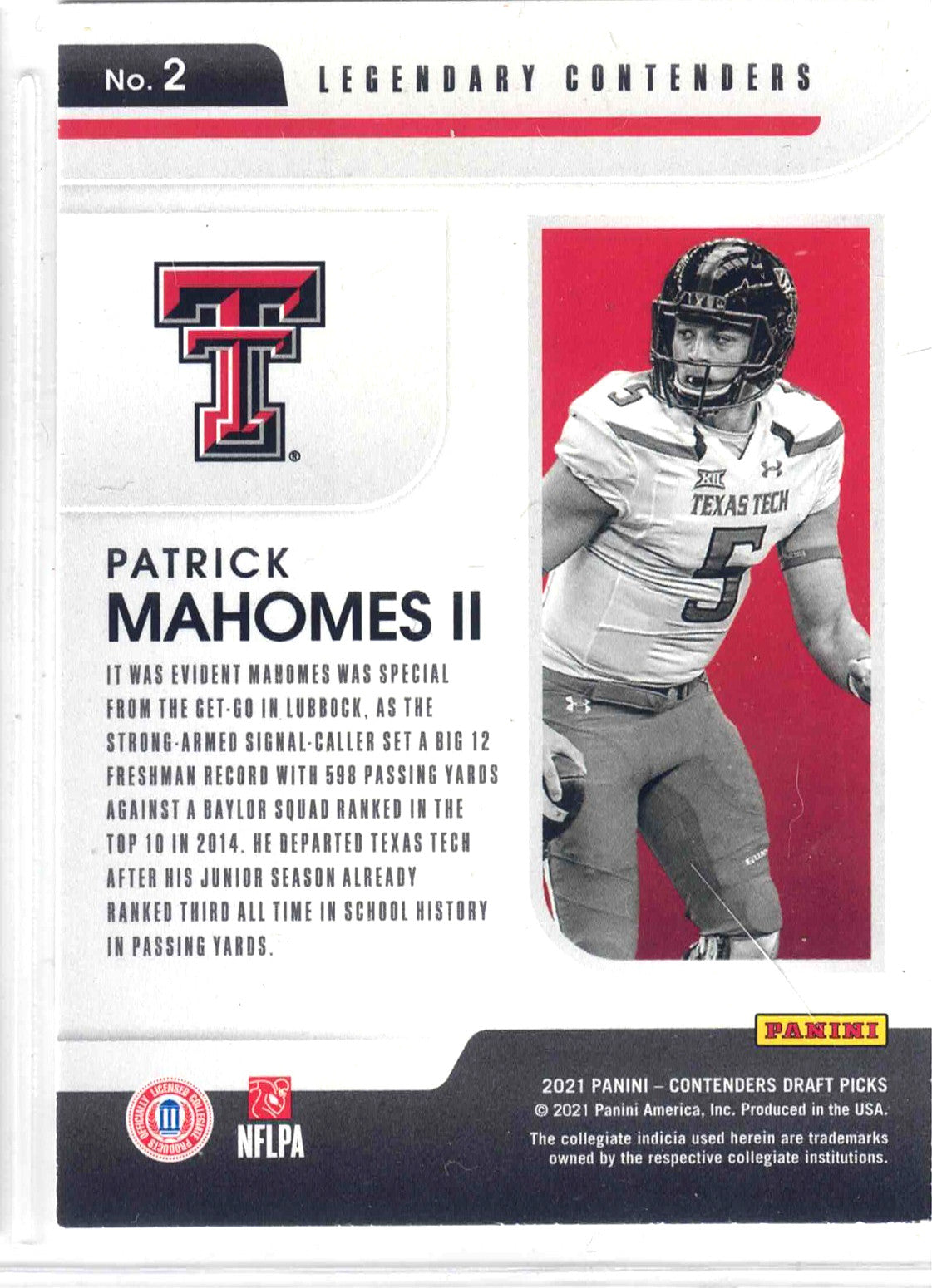 2021 NFL Panini Contenders PATRICK MAHOMES II #2 [Legendary Contender]Texas Tech