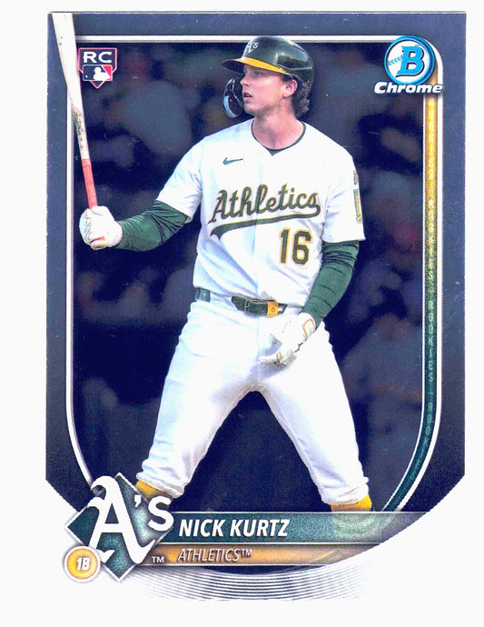 2025 Bowman MLB Chrome NICK KURTZ #93 [Base Rookie] Oakland A's (RC) Badge