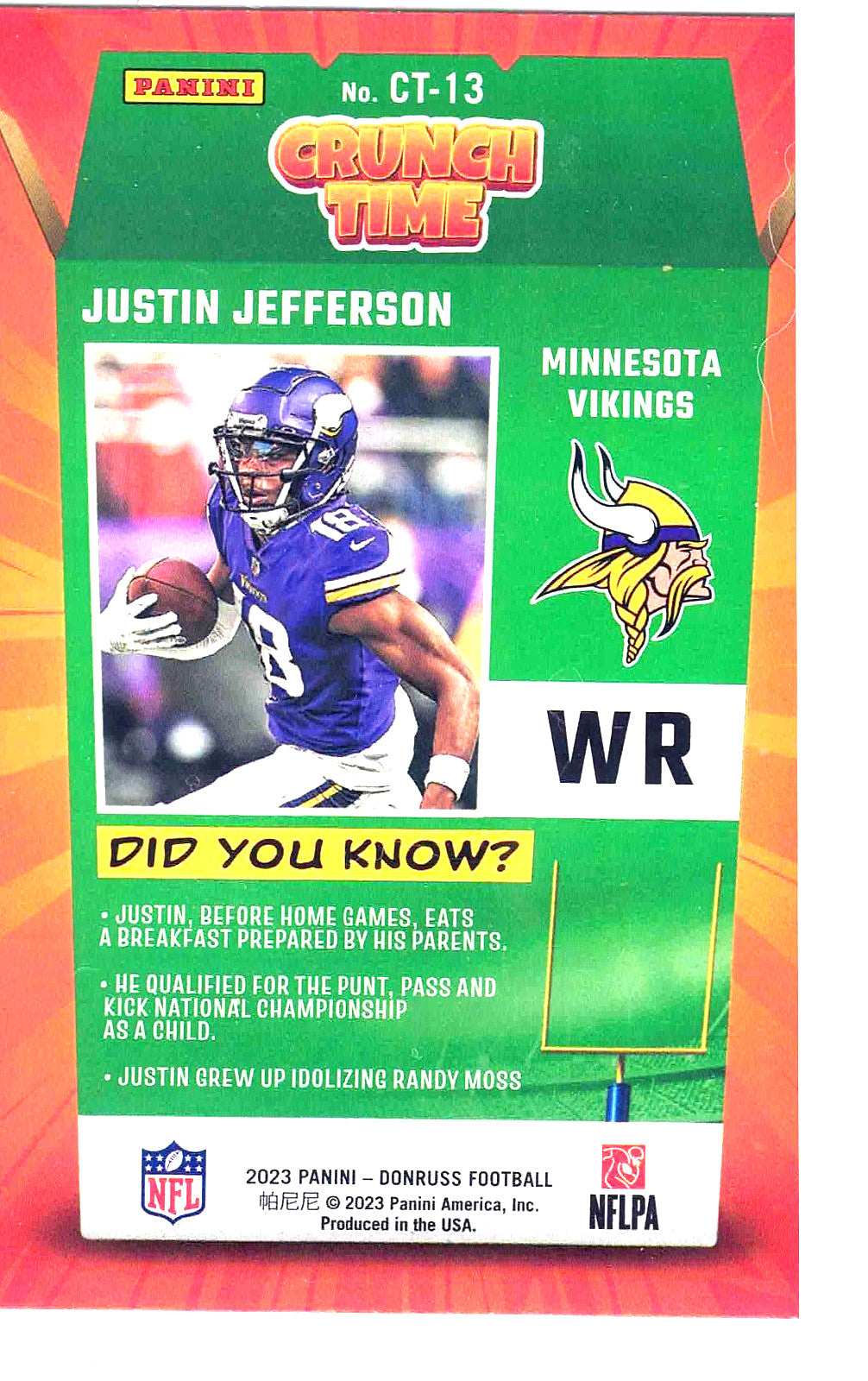 2023 Panini  NFL Donruss  JUSTIN JEFFERSON SP #CT-13 [Crunch Time] Minn Vikings