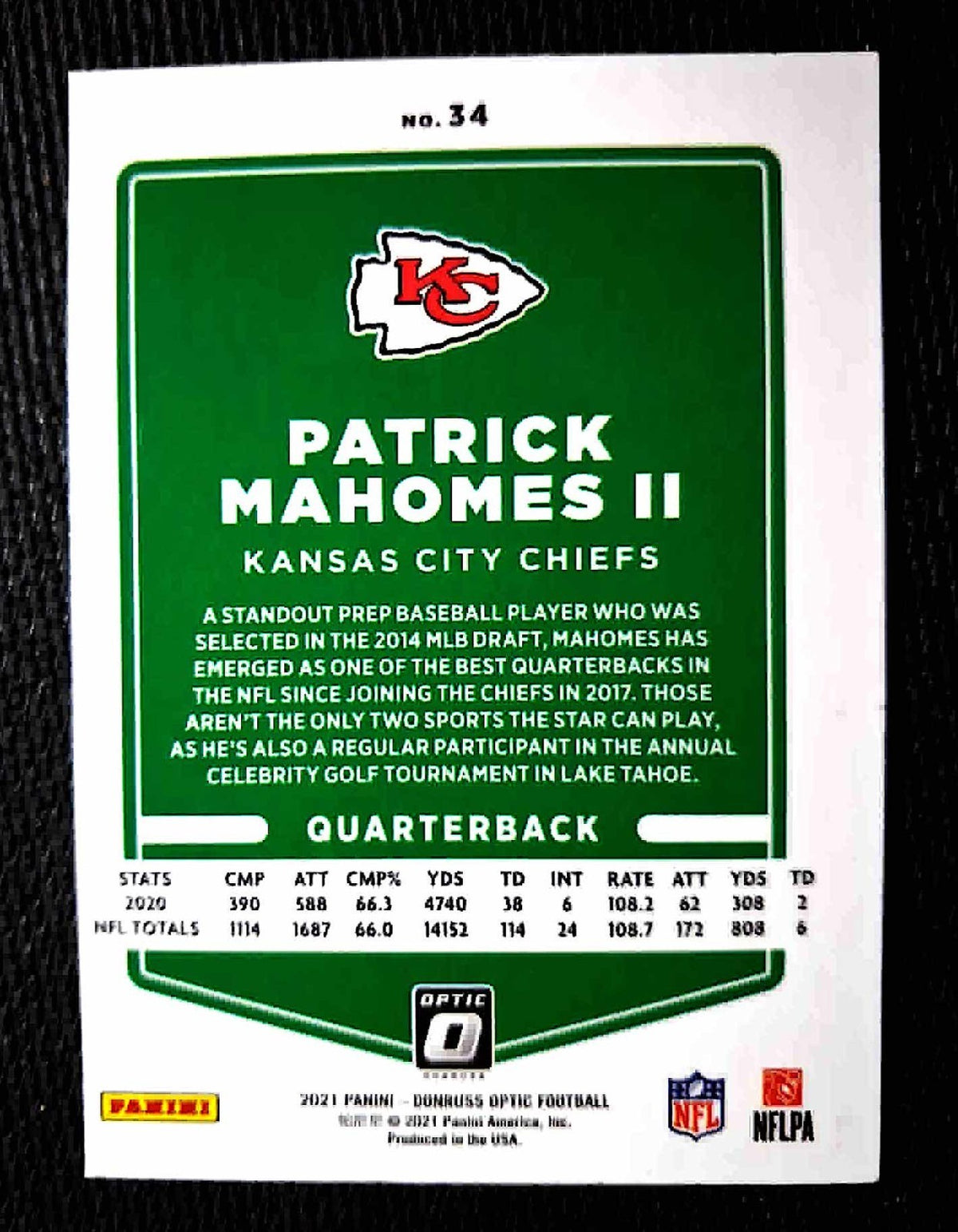 2021 Panini NFL Donruss Optic PATRICK MAHOMES #134 [Base Set] Kansas City Chiefs