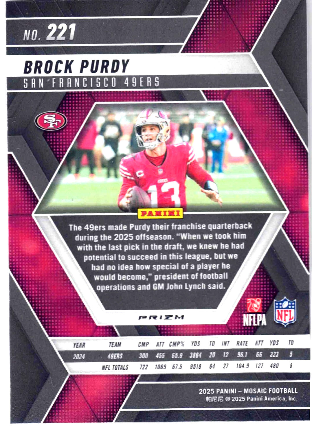 2025 Panini NFL Mosaic BROCK PURDY #221 [Reactive Purple Mosaic] SF 49ers