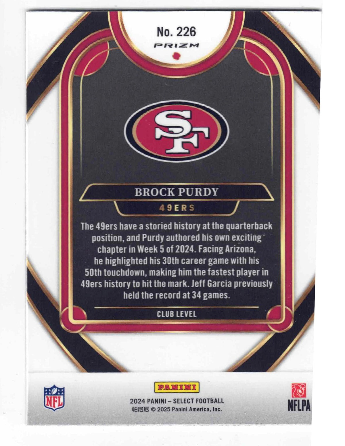 2024 NFL Panini Select BROCK PURDY #226 Club [Red & Yellow Prizm Shock] SF 49ers