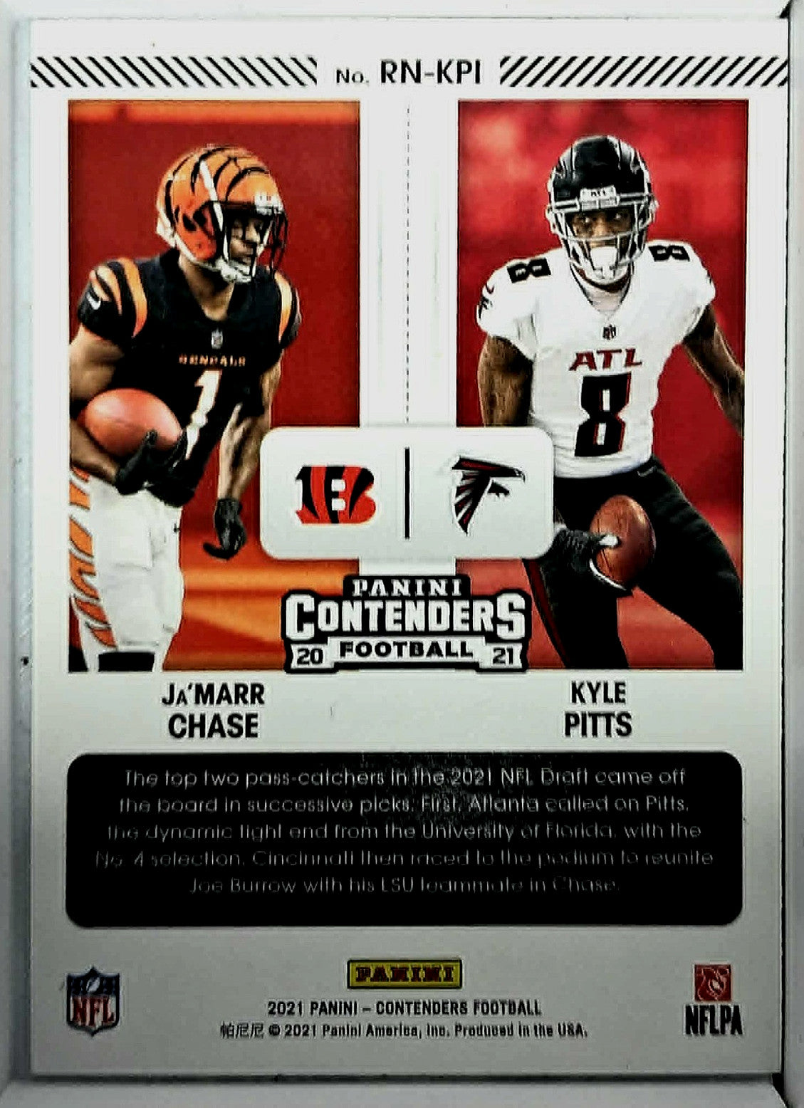 2021 Panini Contenders Optic-Round Numbers JA'MARR CHASE/KYLE PITTS #RN-KPI (RC)