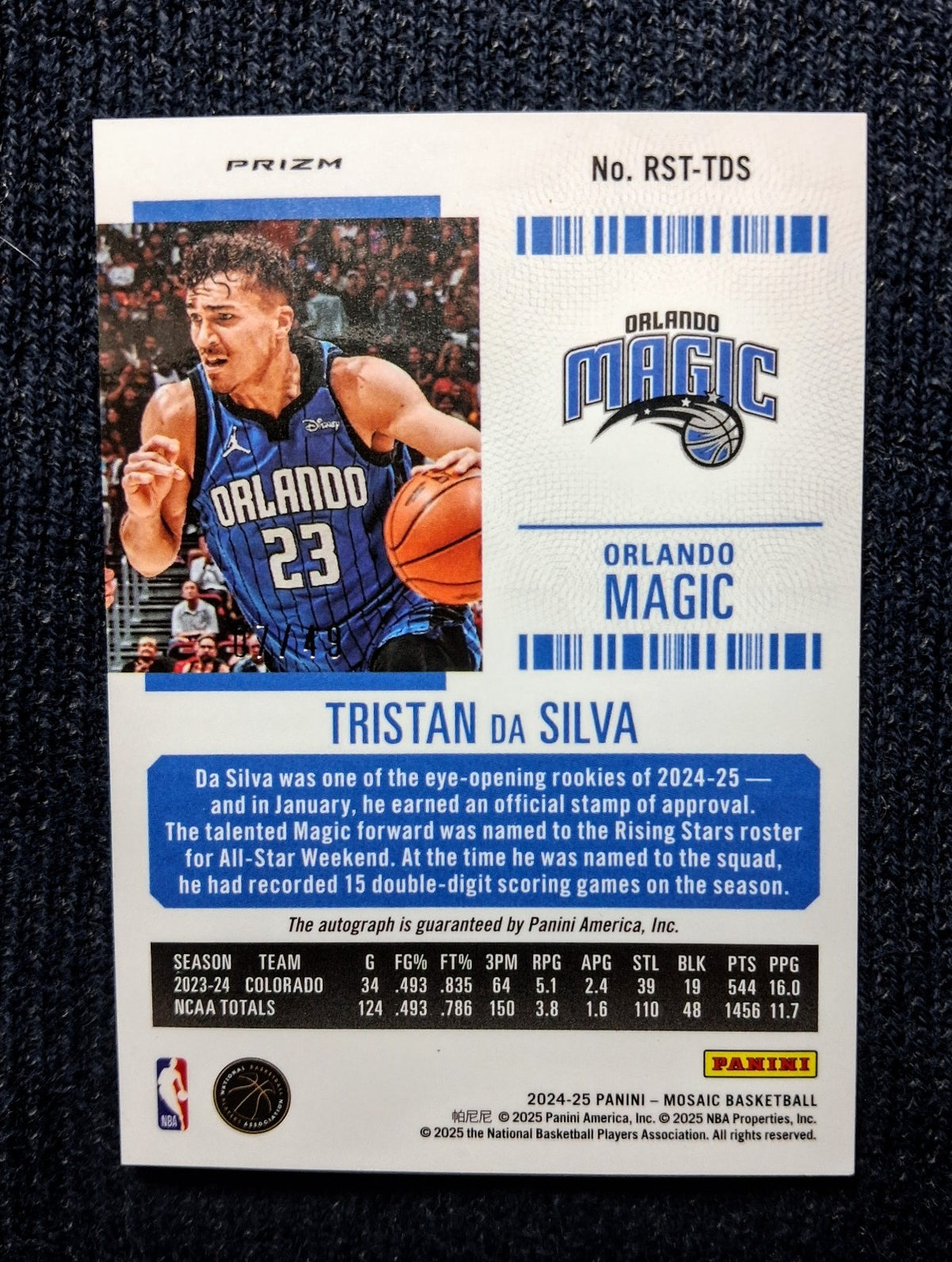 2024-25 Panini Contenders Optic Tristan da Silva Mosaic Season Ticket Auto/49 RC