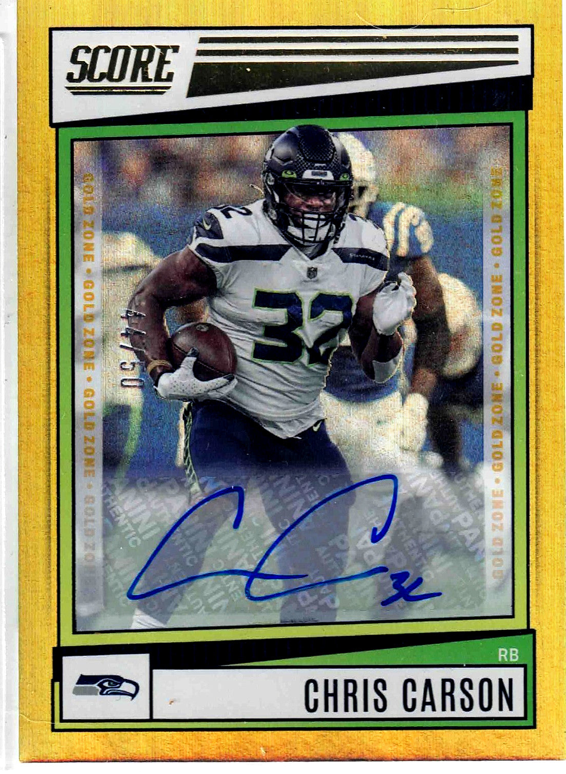 2022 Score NFL  CHRIS CARSON #175 [Gold Zone] Autograph 44/50 Seattle Seahawks