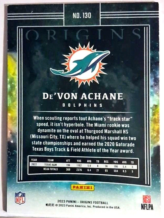 2023 Panini NFL Origins De'VON ACHANE [Rookie Gold Holo] #/25 Miami Dolphins(RC)
