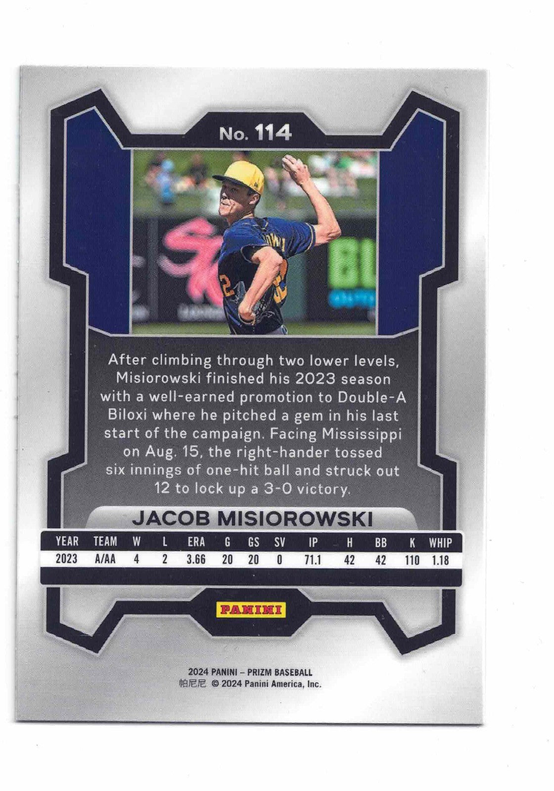 2024 Panini Prizm - JACOB MISIOROWSKI #114 - Base Prospect Card - Brewers