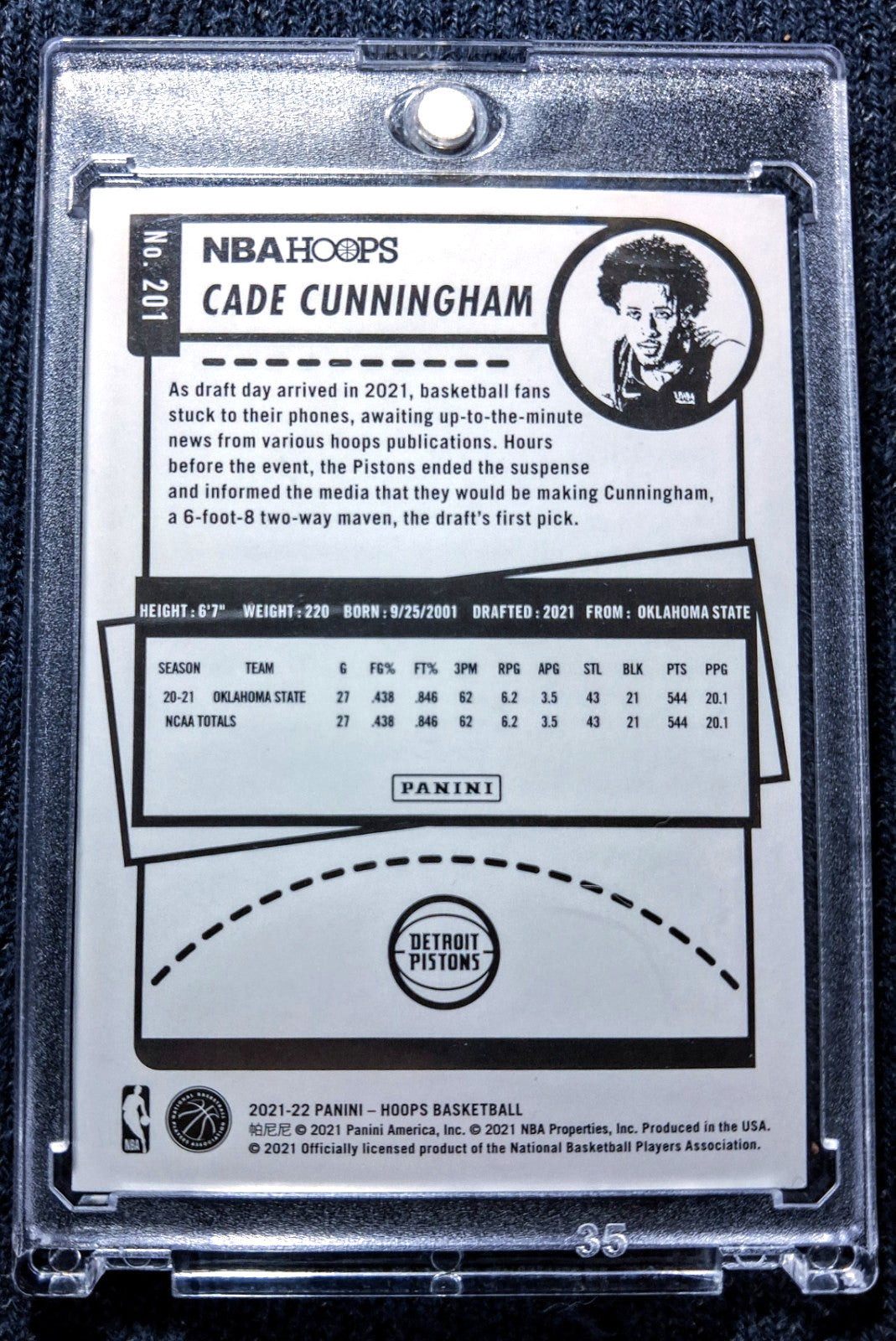 2021-22 NBA Hoops Cade Cunningham Detroit Pistons (RC) Badge #201 Rookie Base
