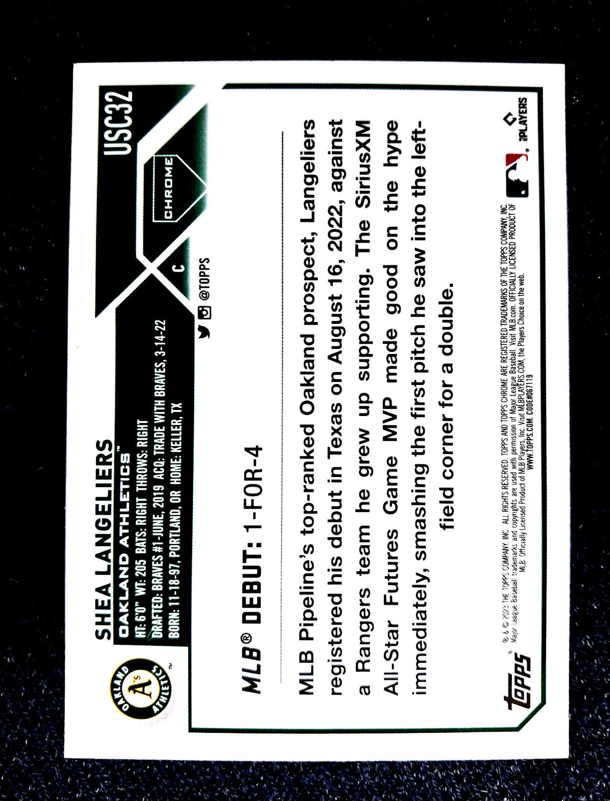 2023 Topps MLB Chrome Update SHEA LANGELIERS #USC32 [Update Rookie Debut]