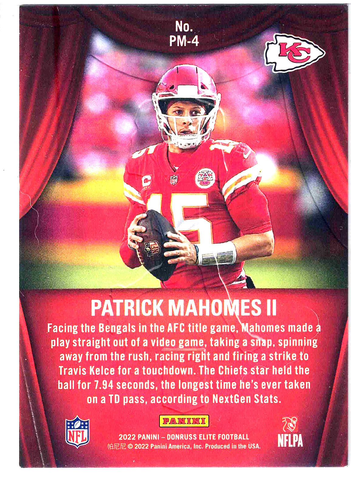 2022 Donruss NFL Elite PATRICK  MAHOMES II #PM-4 [Playmakers Holofoil] KC Chiefs