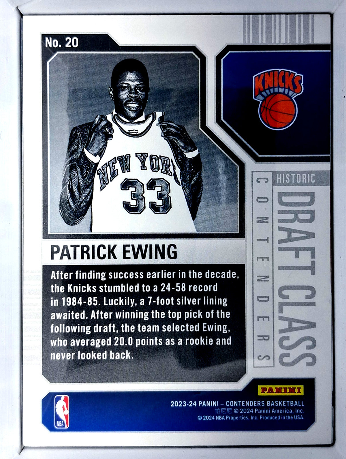 2023-24 Panini NBA Contenders PATRICK EWING #20 [Draft Class] New York Knicks