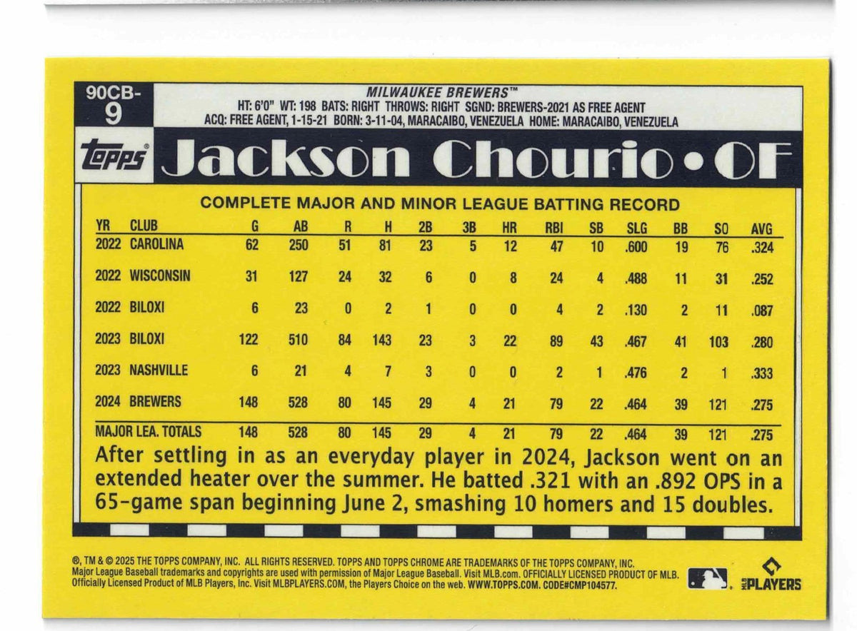 2025 Topps Chrome Baseball JACKSON CHOURINO{TASR Cup) #90CB-9 35th Anniversary