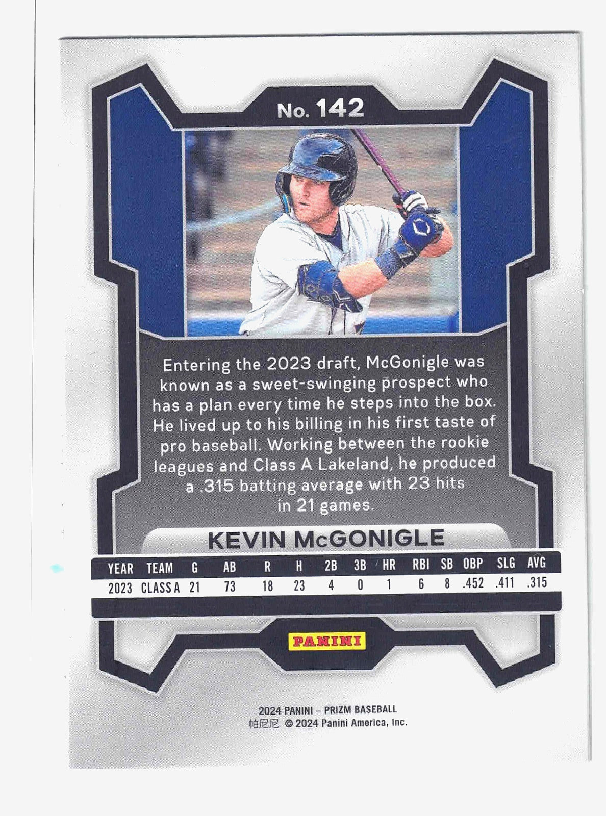 2024 Panini Prizm Baseball KEVIN McGONIGLE #142 [Base Set] Detroit Tigers