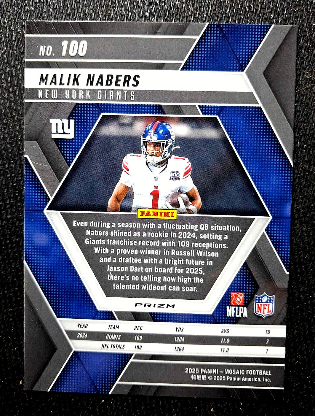 2025 Panini NFL Mosaic MALIK NABERS #100 [Mosaic Reactive Purple]New York Giants