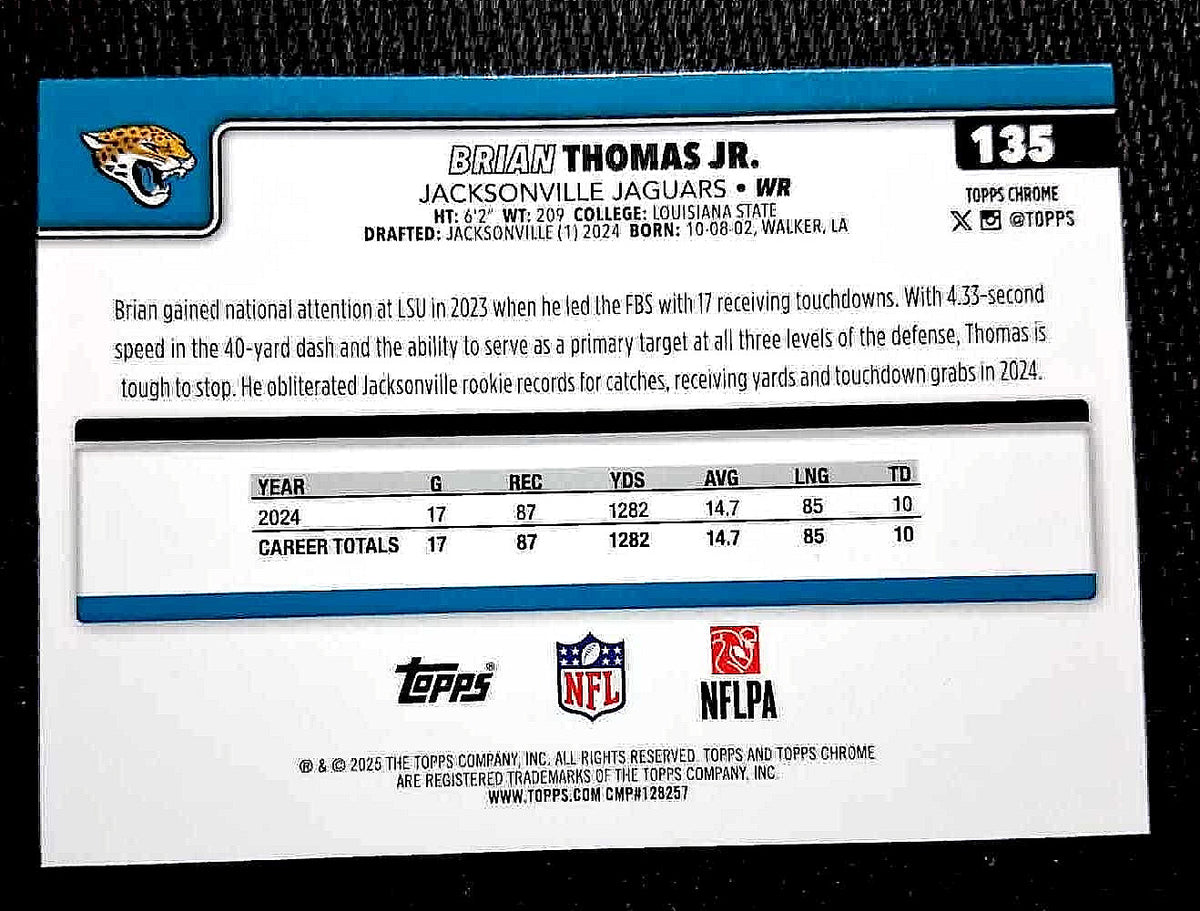 2025 Topps NFL Chrome  BRIAN THOMAS JR. #135 [Ray Wave Refractor] Jaguars