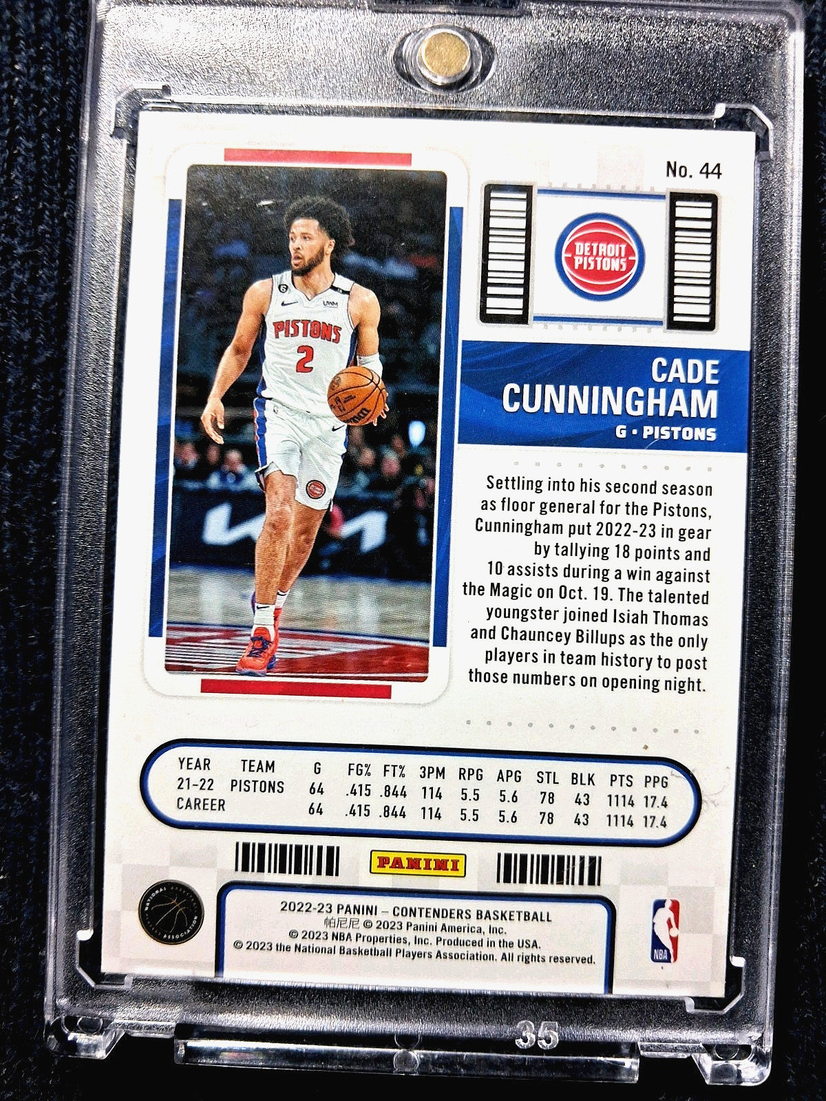 2022-23 Panini Basketball Contenders #44 Cade Cunningham 'Season Ticket' Base