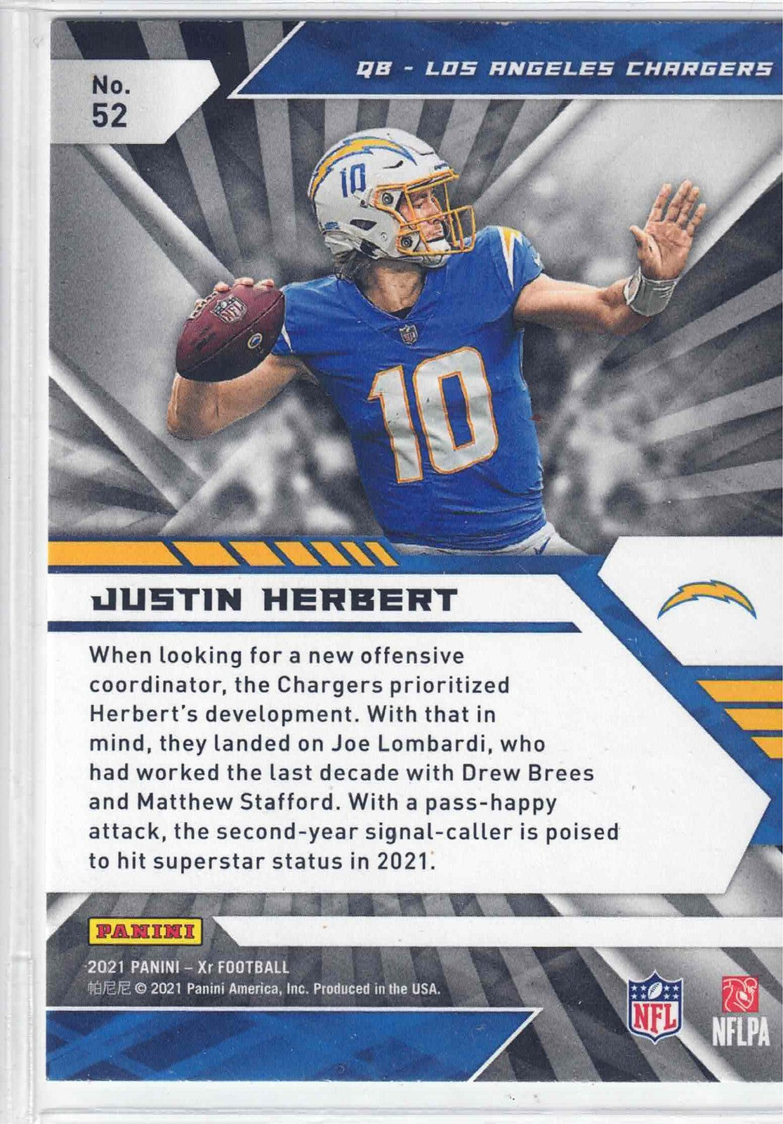 2021 Panini XR Football JUSTIN HERBERT #52 [Base] Los Angeles Chargers