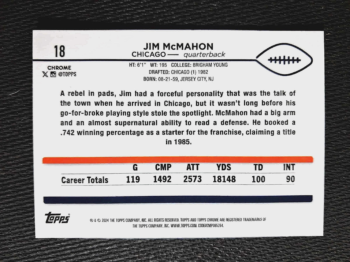2024 Topps NFL Chrome JIM McMAHON #18  [Pink Refractor] Chicago Bears