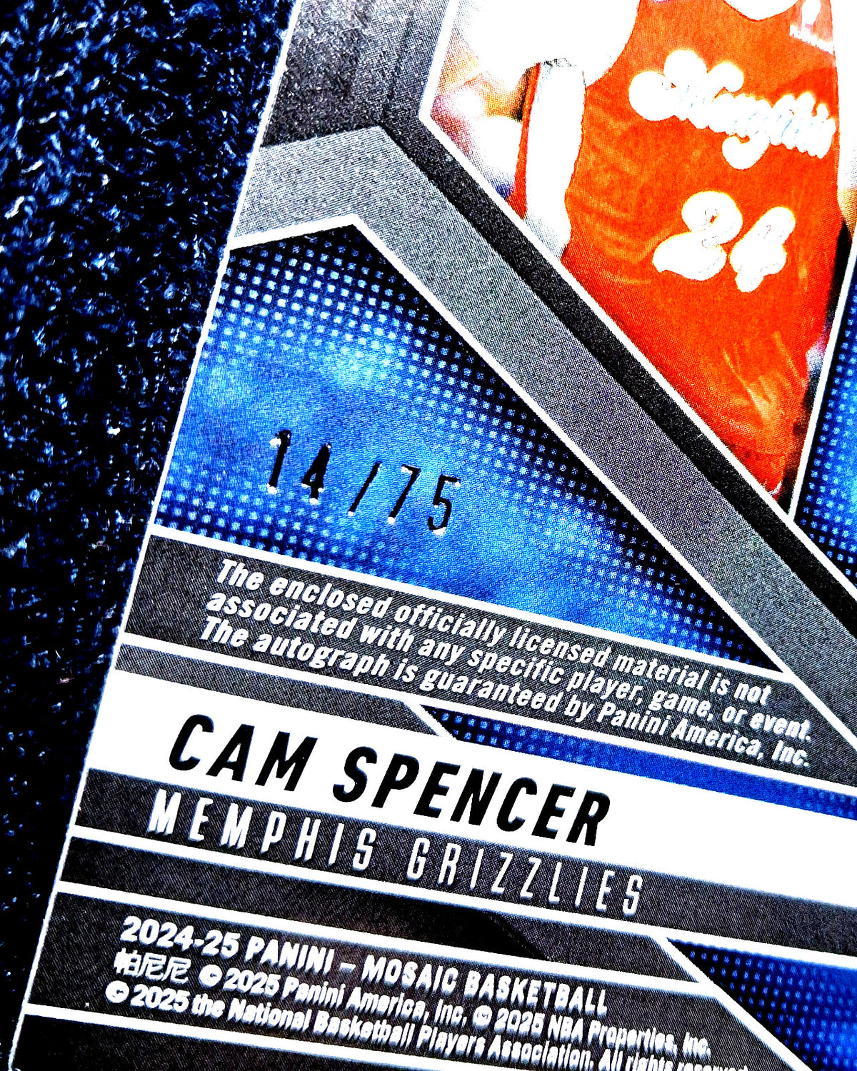 2024-25 Panini Mosaic Bronze #RJA-CAM Cam Spencer /75 Jersey Patch Auto (RC)