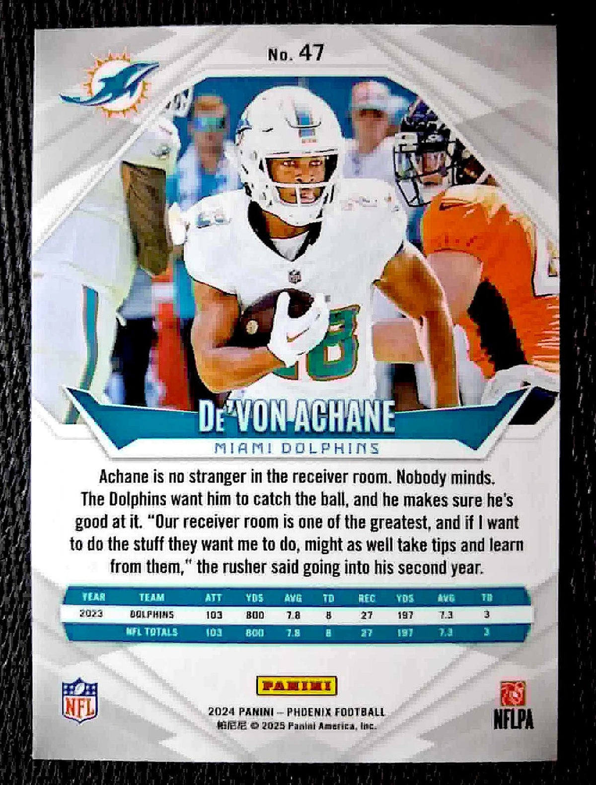 2024 Panini Phoenix #47 De’Von Achane(RB), Miami Dolphins International Parallel