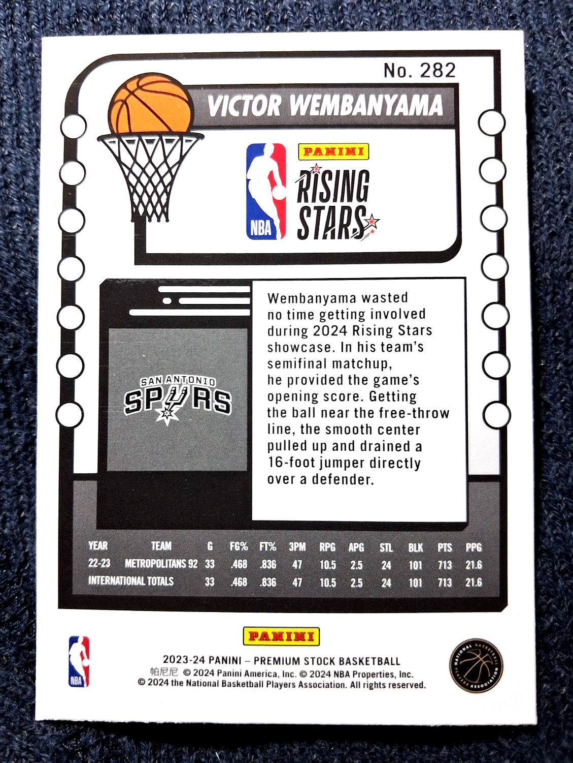 2023 Panini NBA Hoops Premium Stock VICTOR WEMBANYAMA #282 [Rising Stars] (RC)