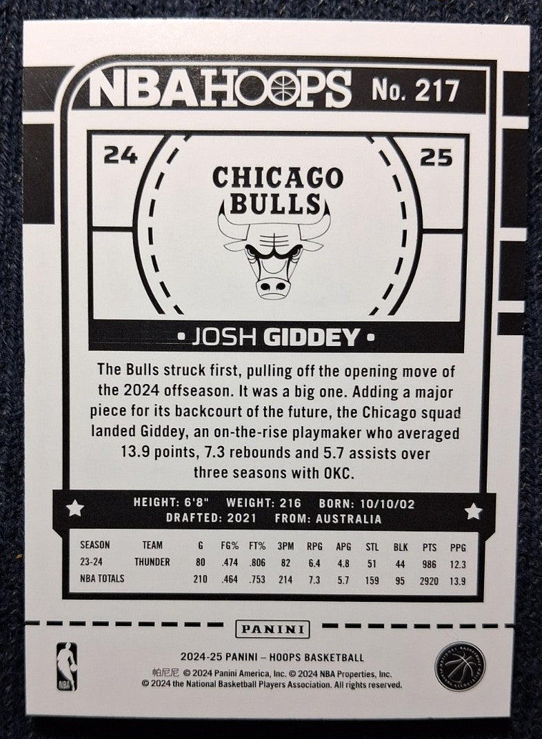 2024-25 NBA Panini Hoops JOSH GIDDEY #217 [Neon Green] Oklahoma City Thunder