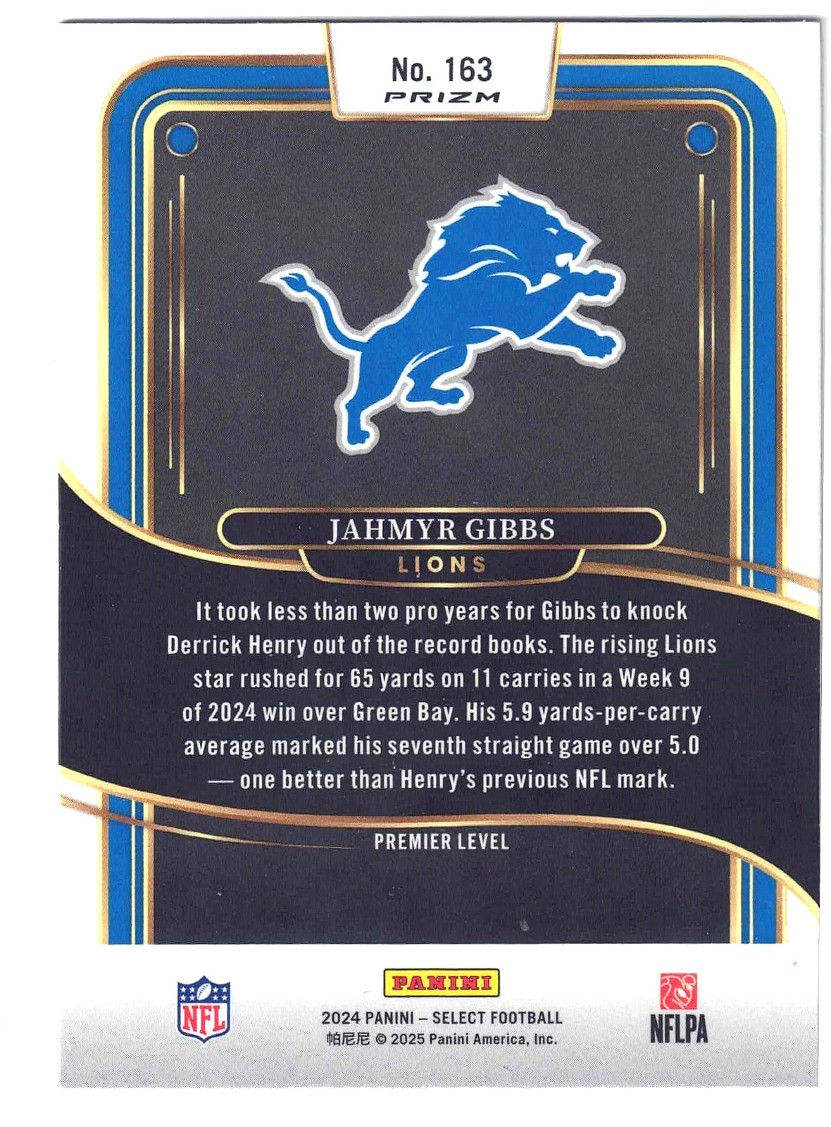 2024 Panini Select JAHMYR GIBBS #163 [Red & Yellow Prizm Shock] Detroit Lions