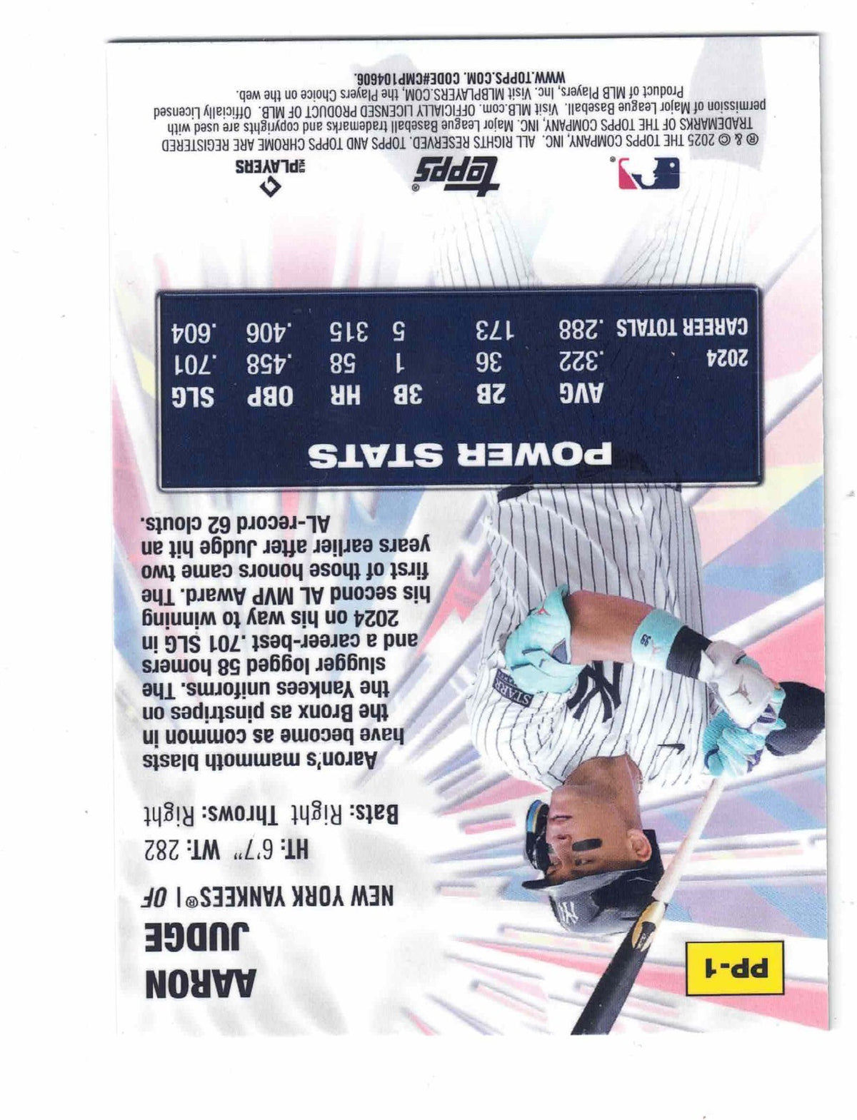 2025 Topps Chrome MLB #PP-1 AARON JUDGE [Power Players] Refractor NY Yankees
