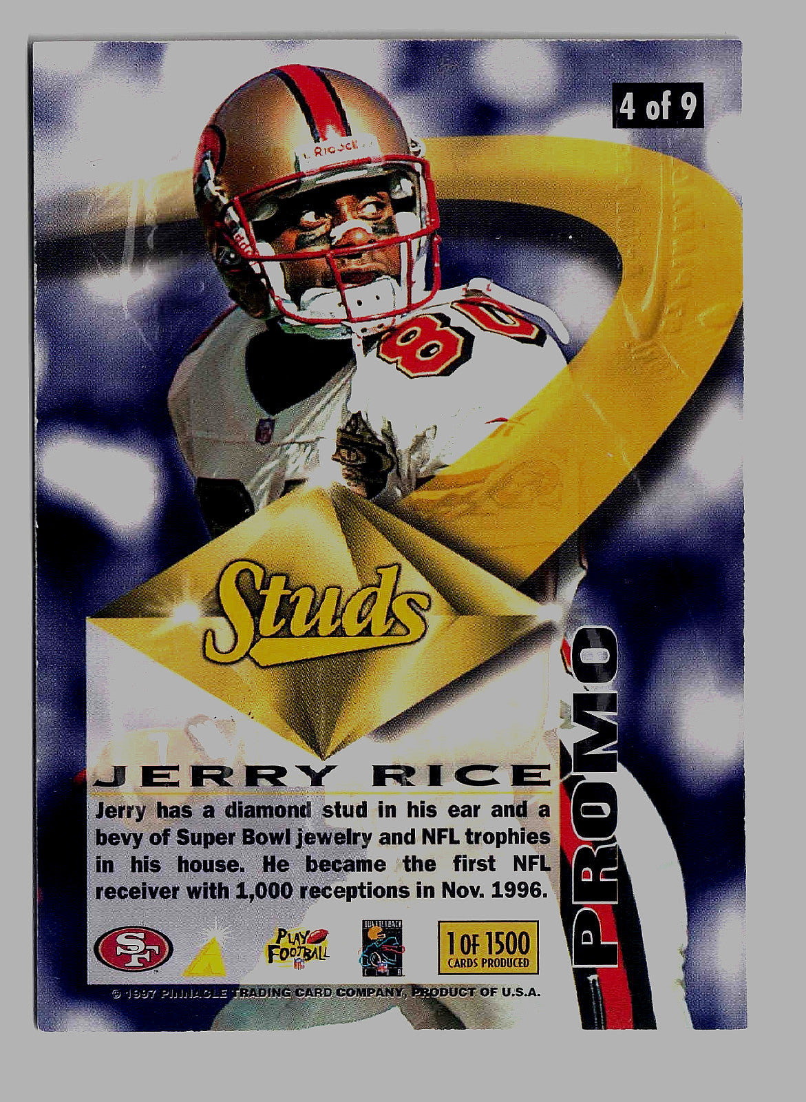 1997 Pinnacle Action Packed JERRY RICE #4 [Studs] San Francisco 49ers