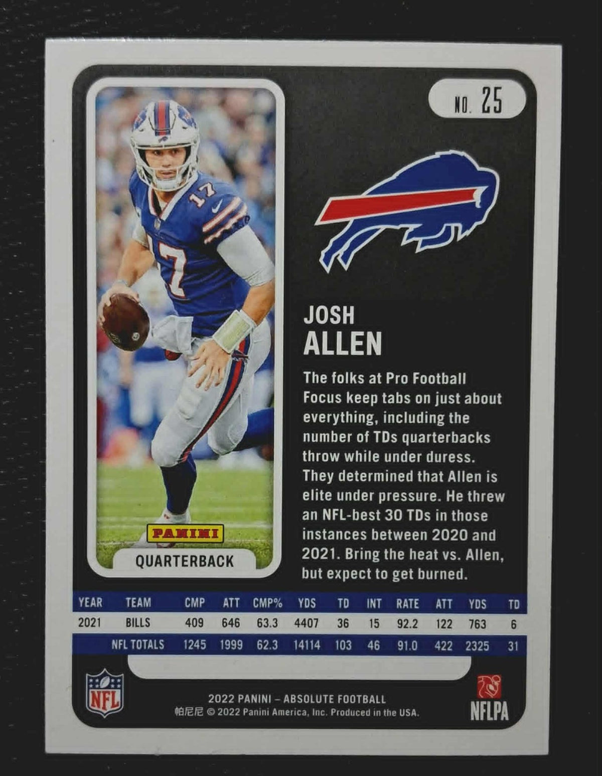 2022 Panini Absolute Josh Allen Football Cards #25