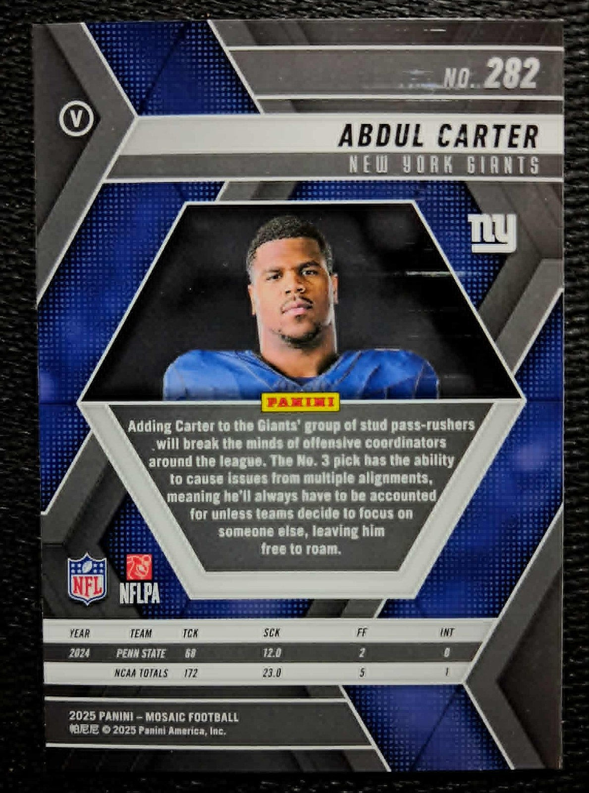 2025 Panini Mosaic NFL  - Abdul Carter #282 Base Rookie Variation (RC)