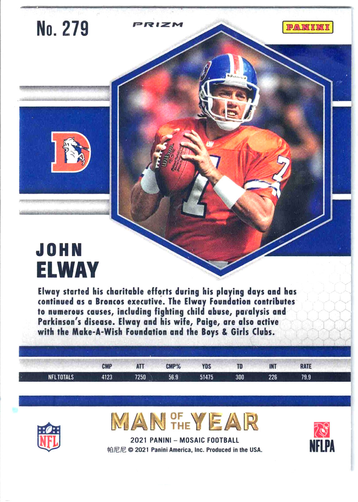 2021 Panini Mosaic JOHN ELWAY #279 [Mosaic Green] Man of the Year Denver Broncos