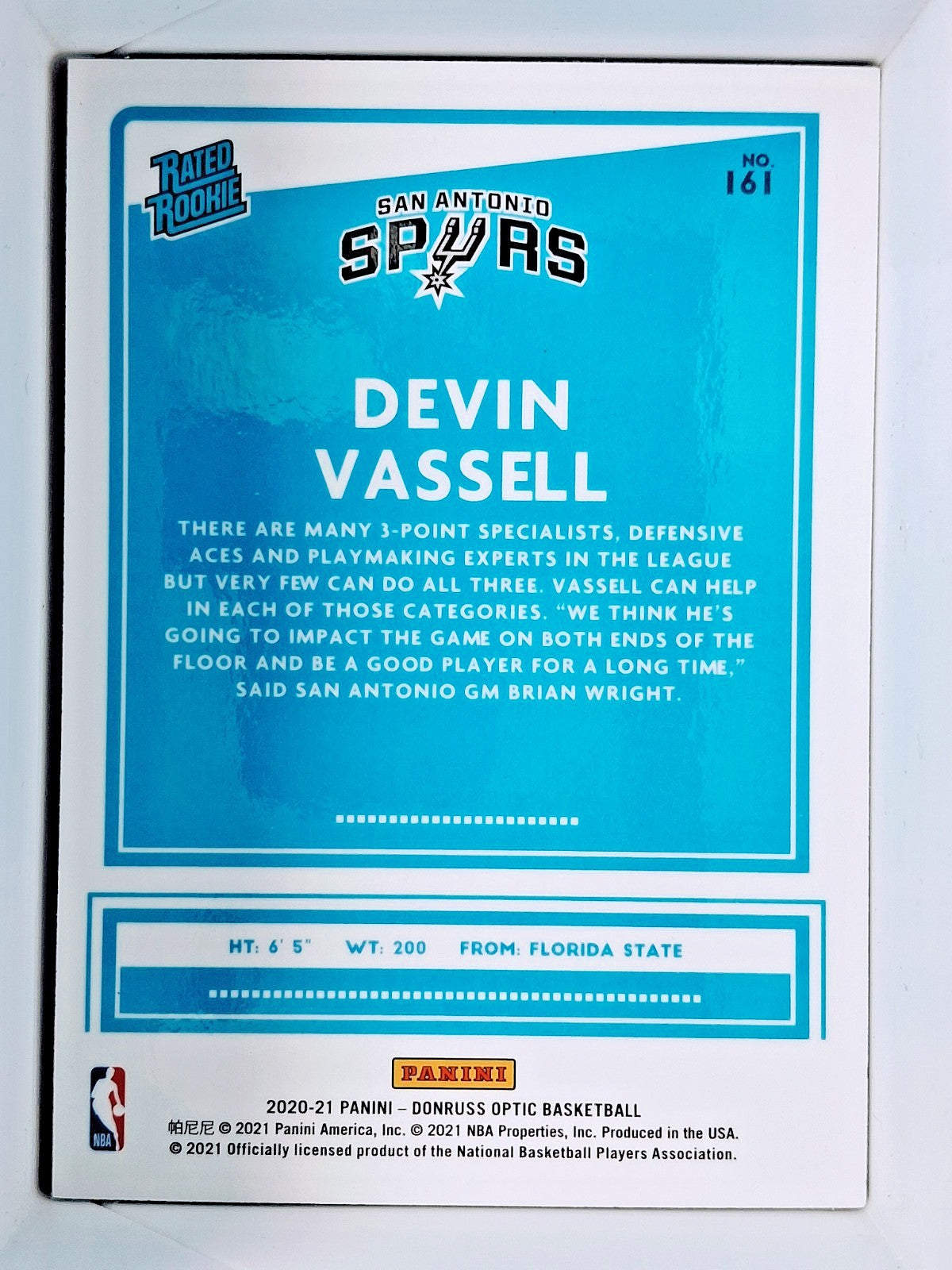 2020-21 Panini Donruss Optic NBA Basketball DEVIN VASSELL #161  (RC) Base Set