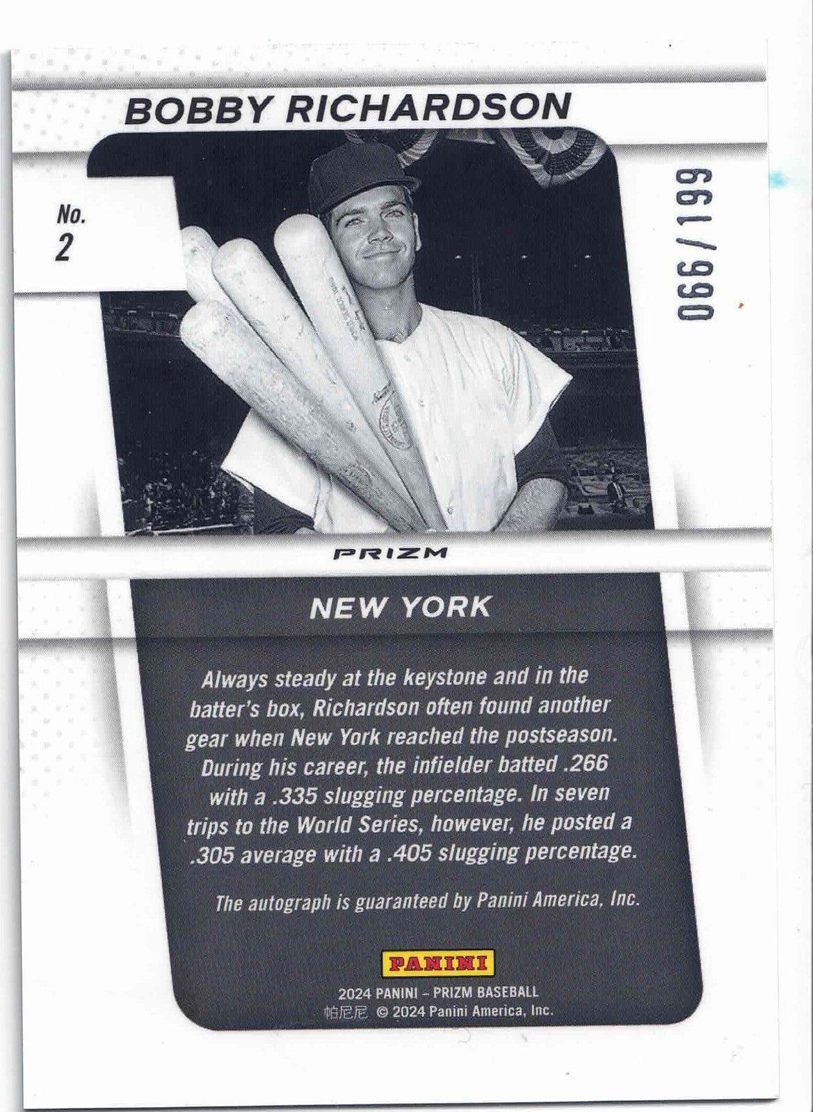 2024 Panini MLB Prizm BOBBY RICHARDSON #2 [Throwback Pulsar Prizms Auto] /199