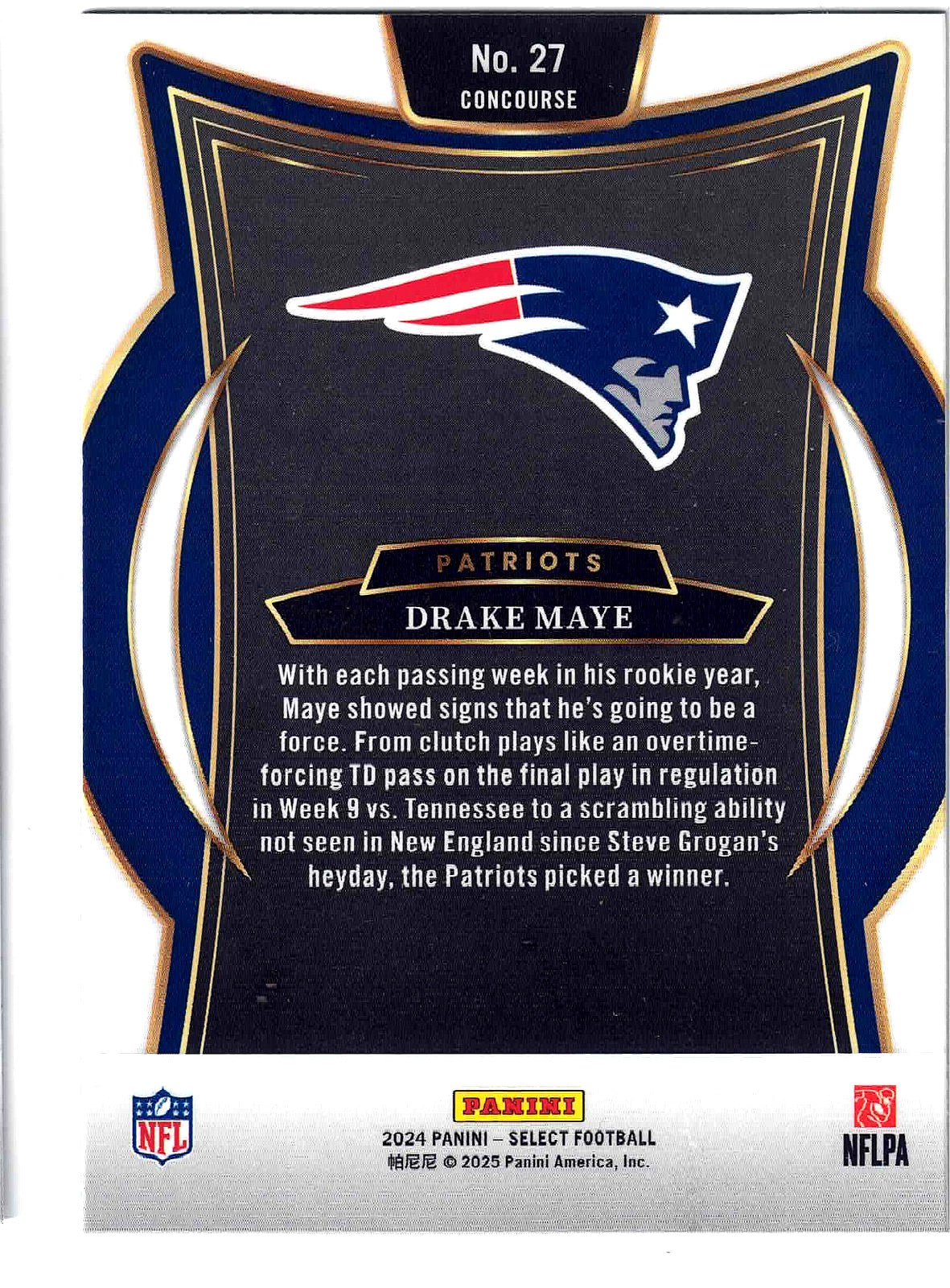 2024 Panini NFL Select DRAKE MAYE #27 [Concourse] New England Patriots (RC)