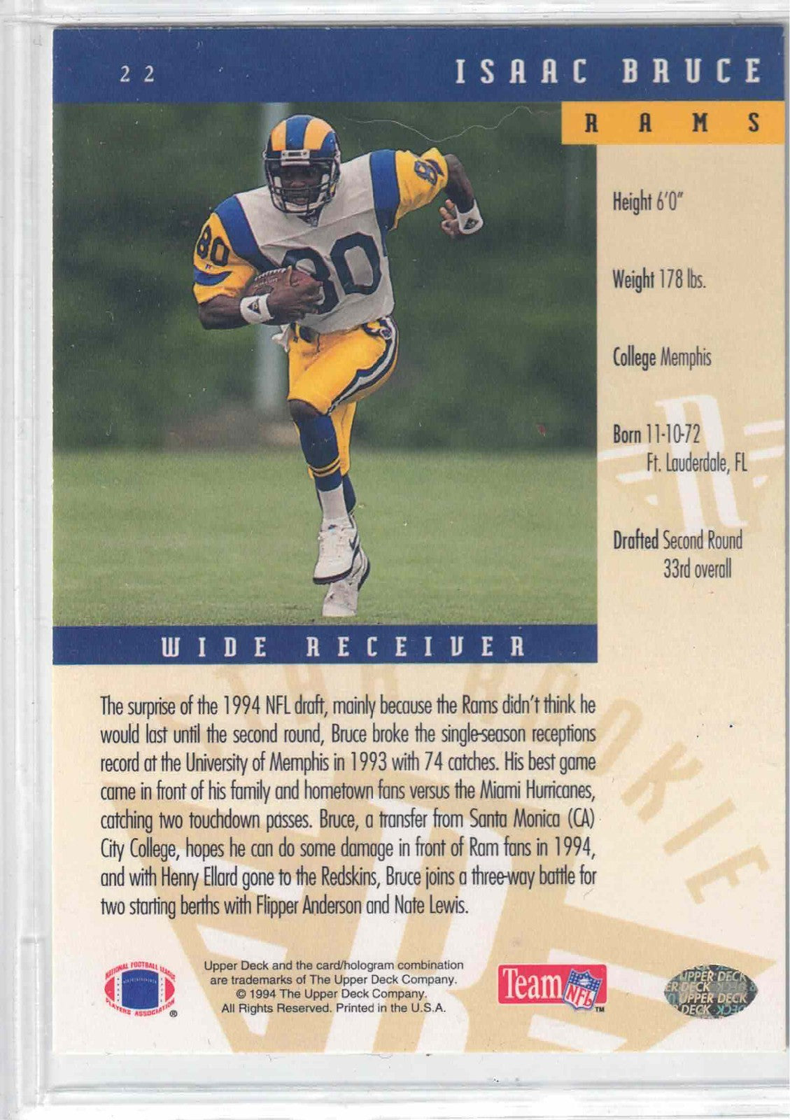 1994 Upper Deck ISAAC BRUCE #22 [Electric] Star Rookie HOF St. Louis Rams