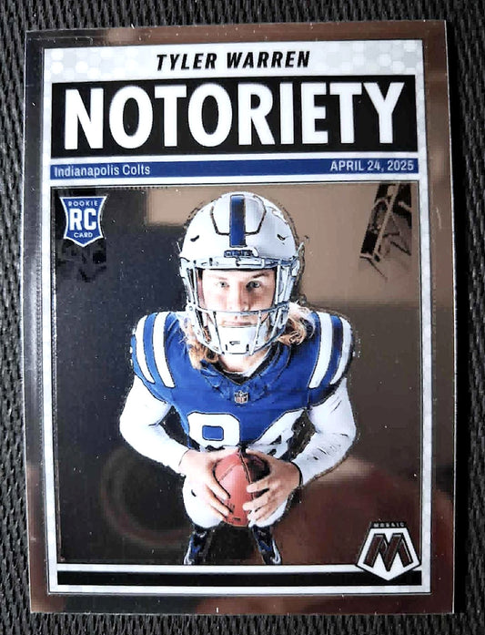 2025 Panini Mosaic Football #25 TYLER WARREN- Notoriety Silver Prizm (RC)