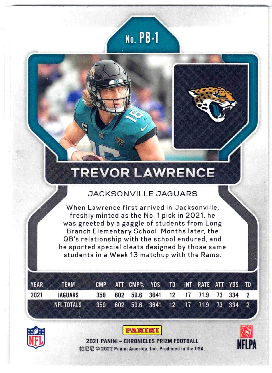 2021 Panini Chronicles Prizm Black TREVOR LAWRENCE #PB-1 Jacksonville Jags (RC)