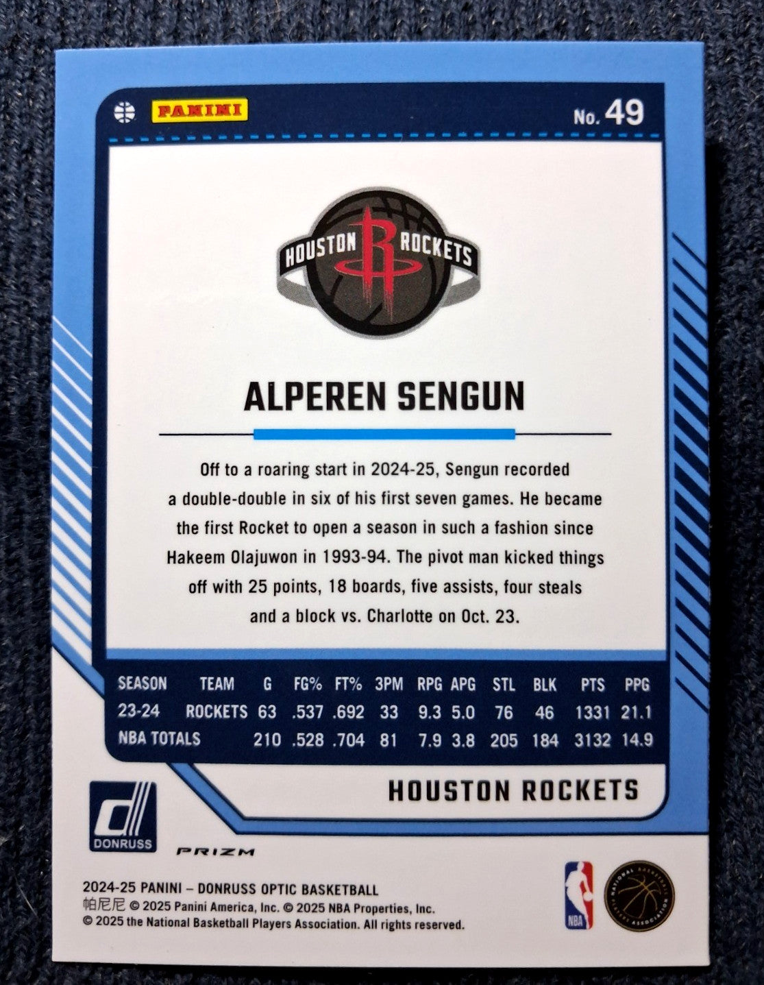 2024-25 Donruss Optic NBA - ALPEREN SENGUN #49 [Purple Prizm] Houston Rockets