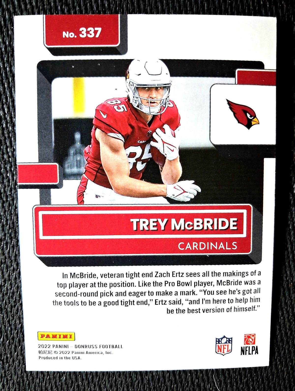 2022 Panini Donruss NFL #337 Trey McBride (RC) Arizona Cardinals, Rated Rookie