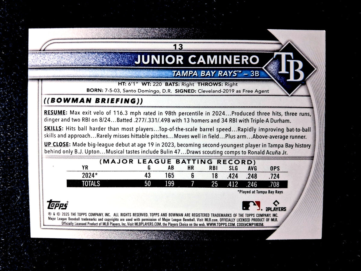 2025 Bowman Baseball Flagship JUNIOR CAMINERO #13 [Base] Tampa Bay Rays