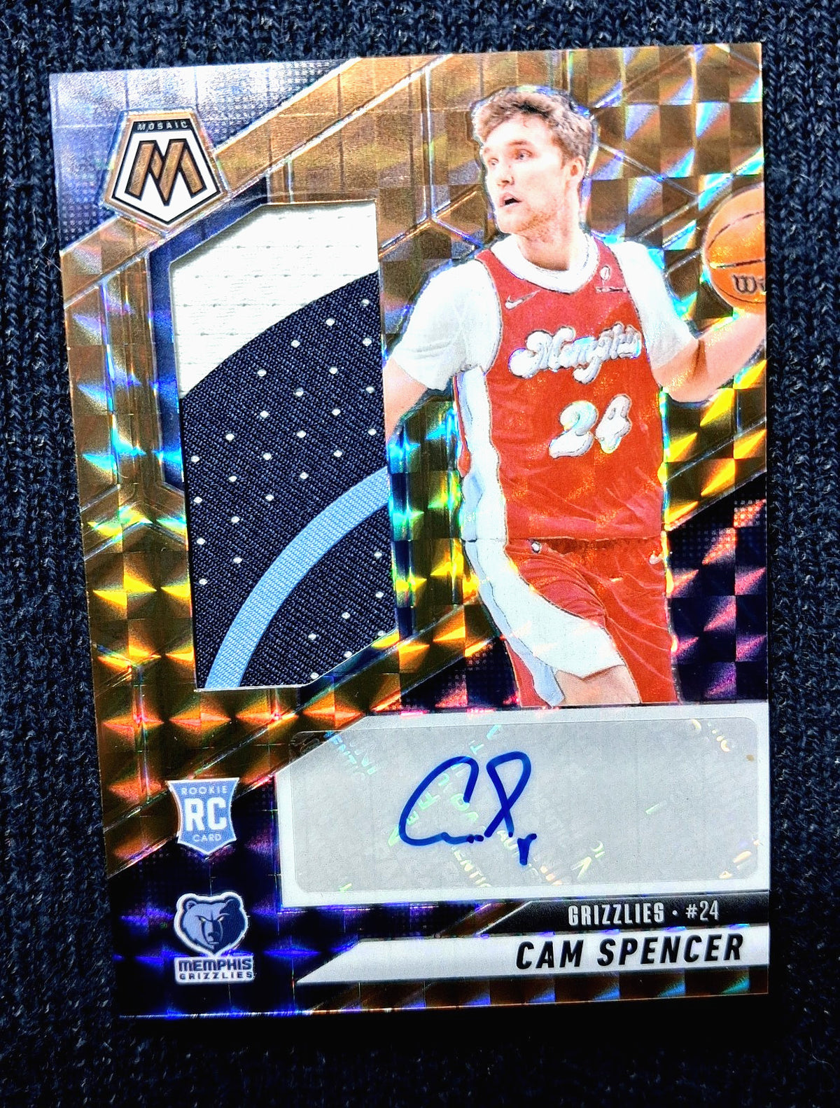 2024-25 Panini Mosaic Bronze #RJA-CAM Cam Spencer /75 Jersey Patch Auto (RC)