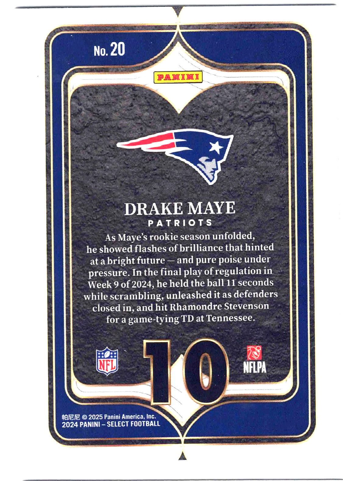 2024 Panini Select Numbers DRAKE MAYE #20 [Insert Rookie] New England Patriots