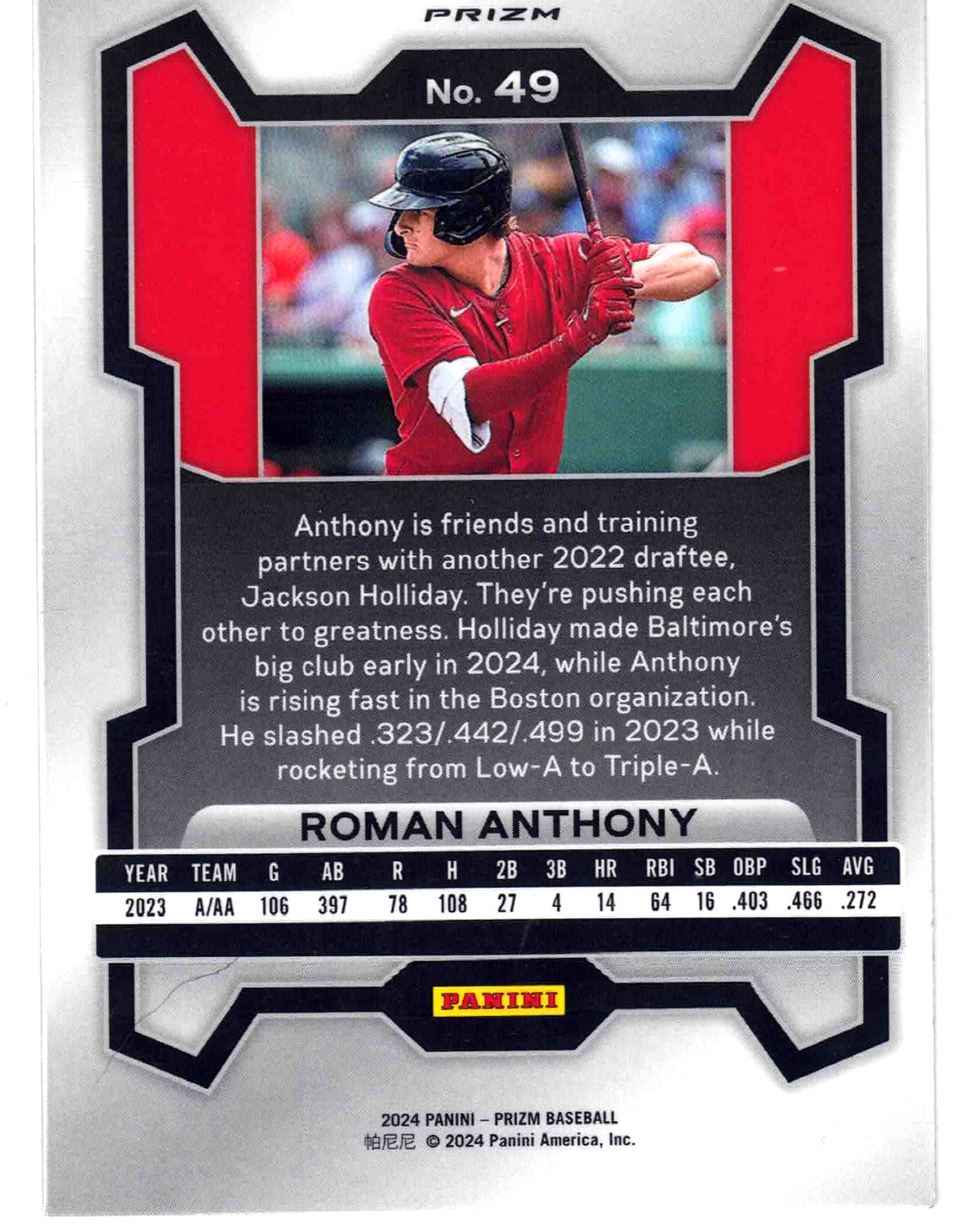 2024 Panini MLB Prizm ROMAN ANTHONY #49 [Ruby Wave Prizm] Boston Red Sox