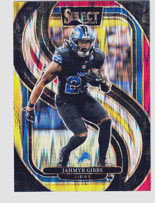 2024 Panini Select JAHMYR GIBBS #163 [Red & Yellow Prizm Shock] Detroit Lions