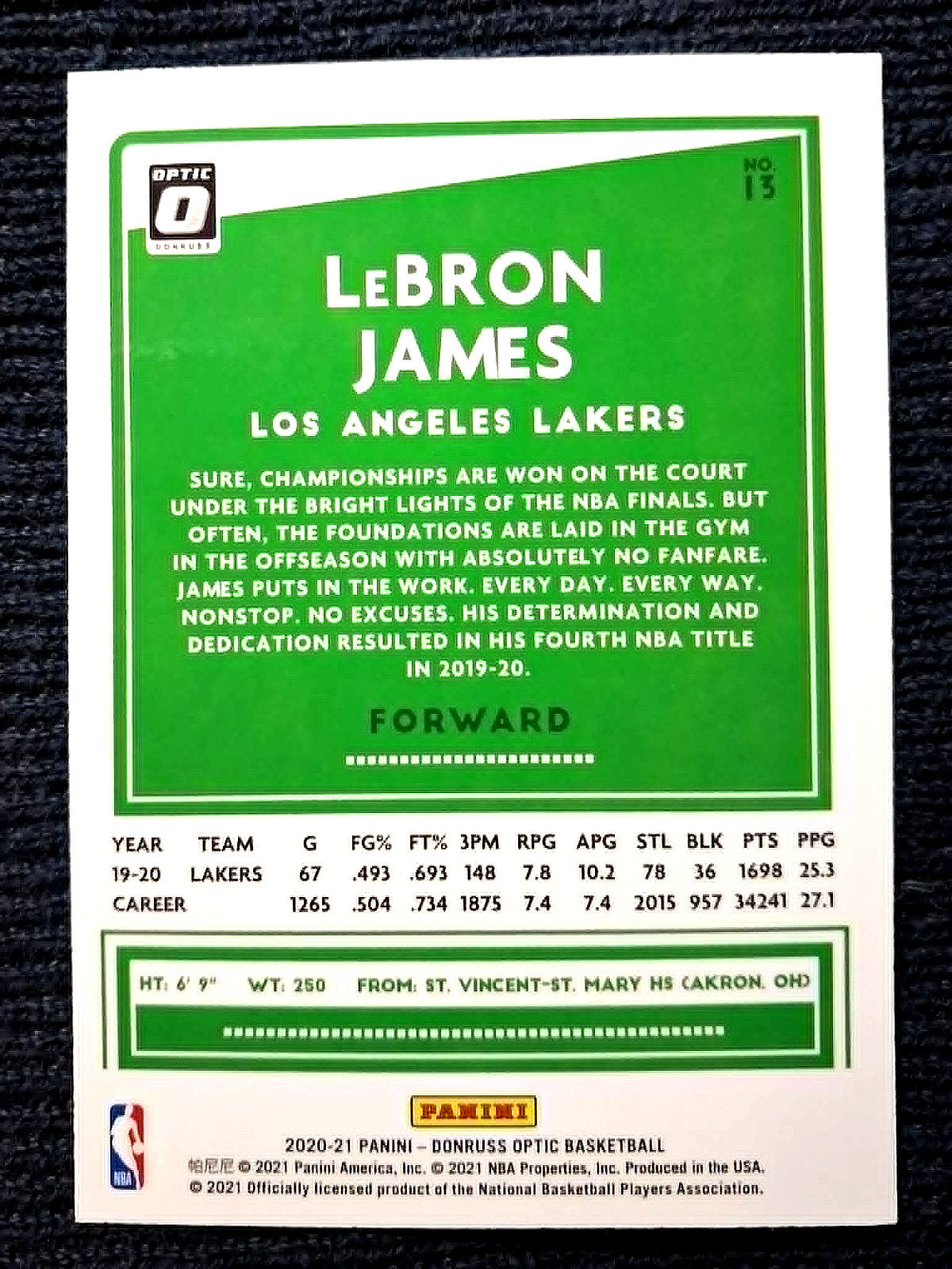 2020-21 Panini Donruss Optic LeBRON JAMES #15 [Base Set] Los Angeles Lakers