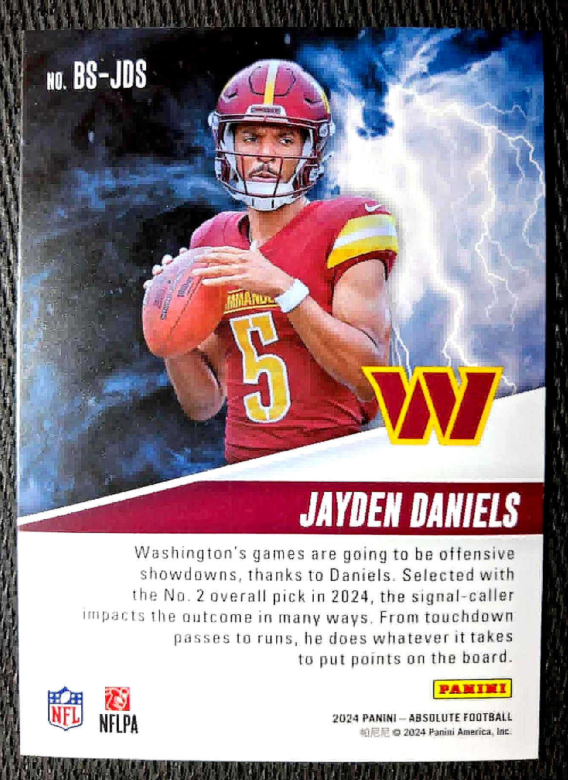 2024 Panini Absolute #2 BS-JDS Jayden Daniels By Storm Insert Red Rookie Badge